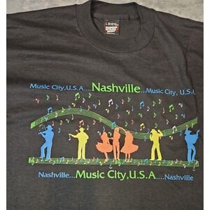 VTG Nashville Tennessee T Shirt Screen Stars Single Stitch Men's L Puff Print